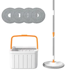 Microfiber Spin Mop & Bucket Floor Cleaning System,360° Rotating Mop, Support Self Separation Sewage and Clean Water,for Wood, Hardwood, Laminate, Tile (Square),4 Cloth