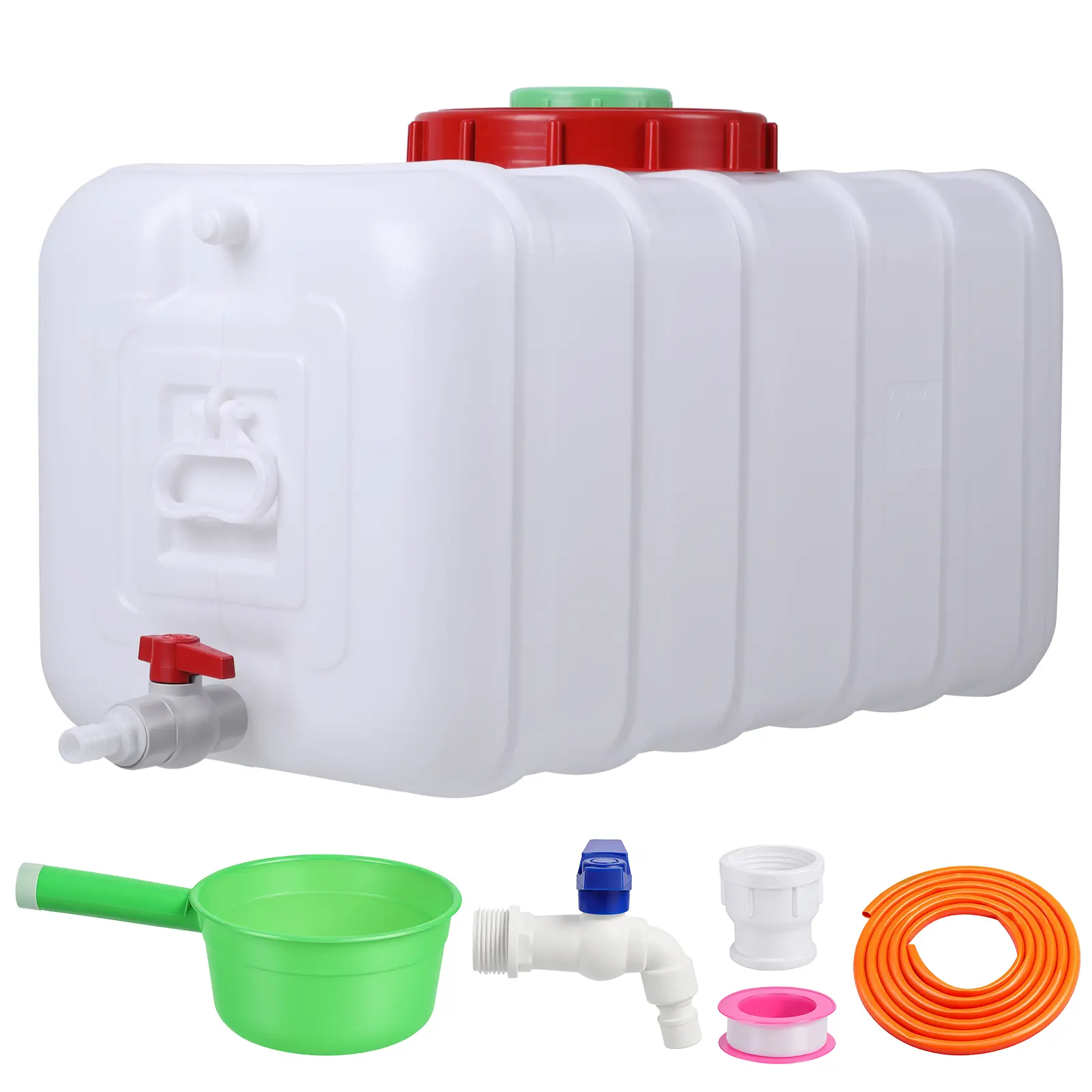29Gallon/100L Large Plastic Water Storage Tank with Spigot, Lid and Valve - Outdoor Camping Drinking Water Container