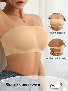 2PCS Women's Wireless Seamless Smooth Bra Set, Underwear Invisible Strapless Backless Design, Casual Fitted Style, All Season Comfort, No Padding Support, Wireless Seamless Bras