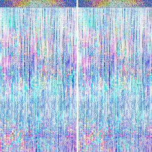 Glitter Metallic Tinsel Backdrop for Birthday 4 Packs Silver Foil Fringe Curtain, Silver, Wedding, Baby Shower, Bachelorette, 70s 80s 90s Theme Disco Party, Iridescent Party Decorations Supplies