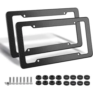 Carbon Fiber License Plate Frame, Glossy  Plastic Number Plate Frame Print Carbon Fiber  for Man and Women (with Fasteners and Screws) 2 Pack