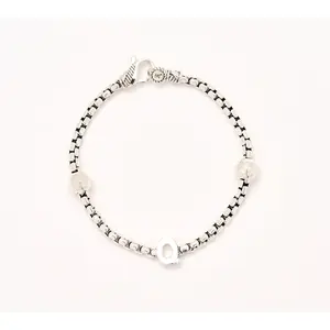 JAI Sterling Silver Initial & Bead 3.7mm Box Chain Bracelet, 11.8g