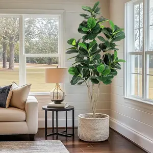 Garvee Artificial Fiddle Leaf Fig Tree, Large Faux Floor Plant with Black Planter Pot, Tall Faux Ficus Lyrata Tree for Indoor Outdoor Home Office Decor Living Room, Housewarming Gift