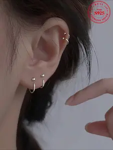 925 Sterling Silver Simple Circle Design Earrings, Stud Earrings Jewelry, Fashionable Earrings for Women & Girls, Trendy All-match & Exquisite Jewelry for Birthday Gift