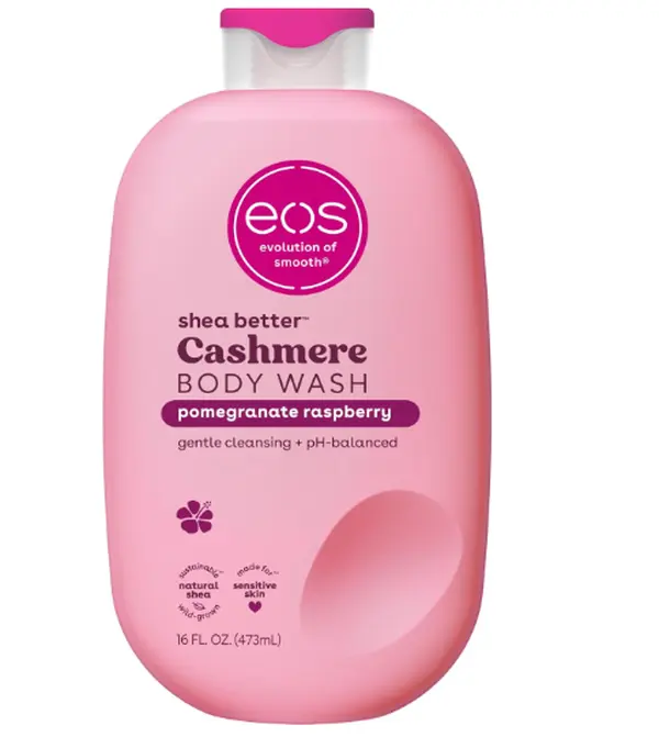 eos Cashmere Body Wash – Pomegranate Raspberry, Moisturizing Body Wash, Creamy Gel Formula, with Shea Butter, Glycerin, Vitamin E, pH Balanced, Sensitive Skin, Vegan, 16 fl oz