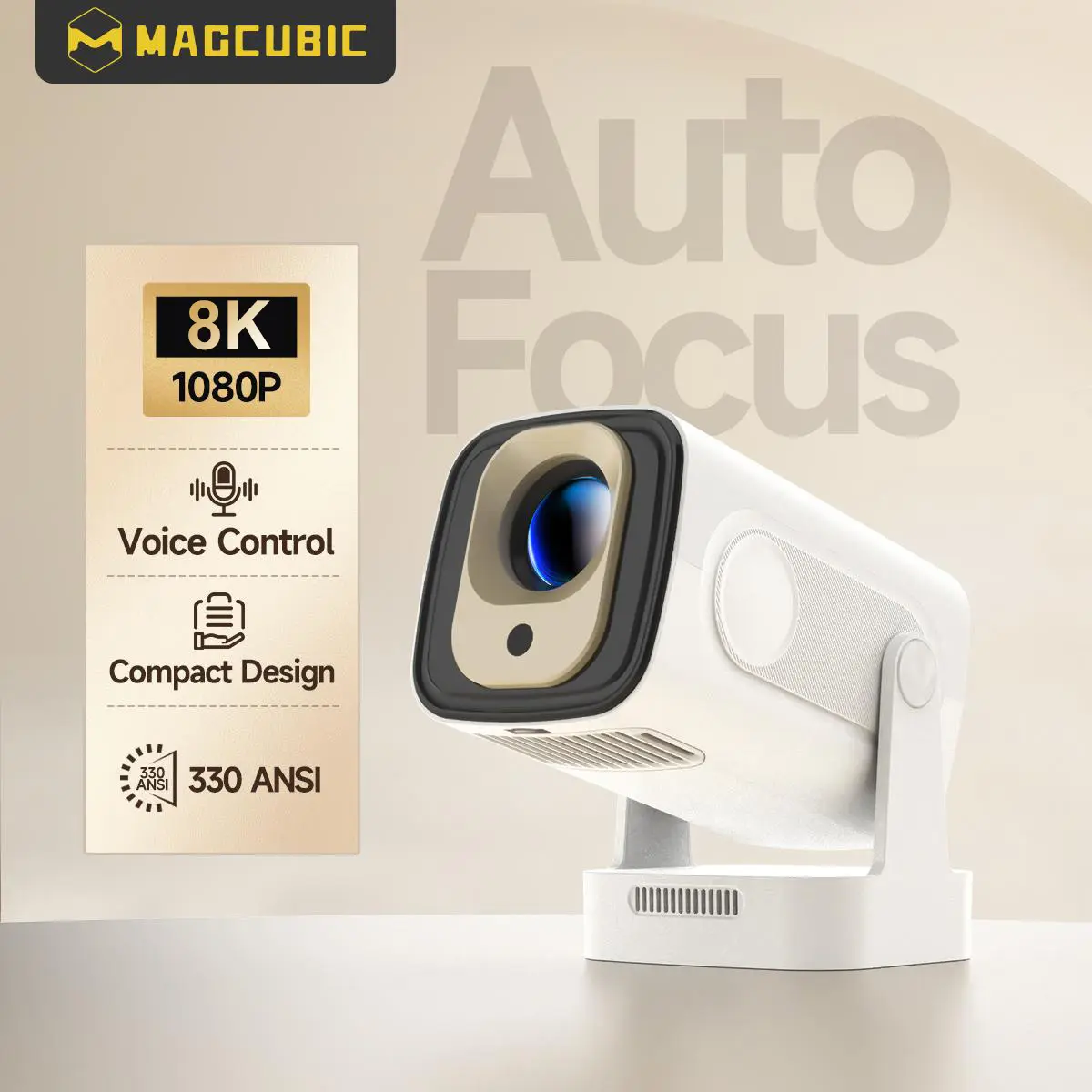 Magcubic Google Assistant HY310 Projector 330ANSI Auto Focus 8K Decode Native 1080P BT5.4 WIFI6 Android 14 Built-in Speaker Allwinner H726 180° Flexible 130"Screen 60Hz Reflash Home Cinema Mini Portable Projector Wireless #TikTokShopBackToSchool