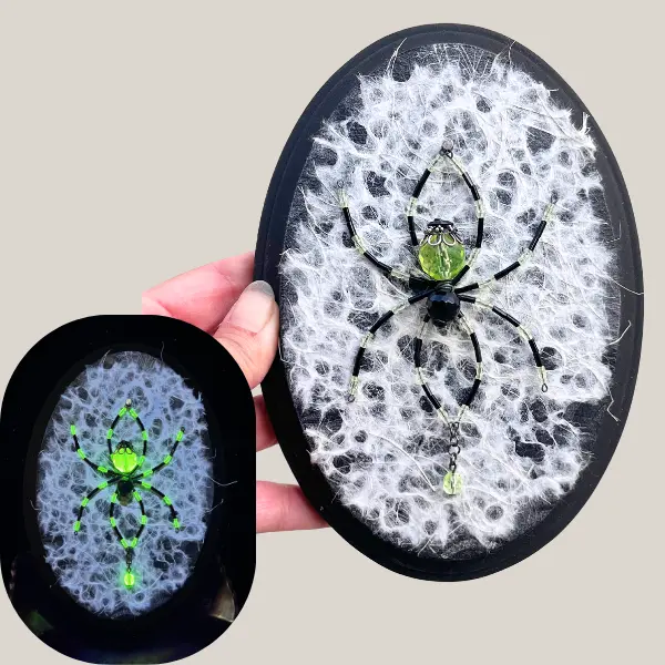 Uranium Glass Beaded Spider Gothic Dark Aesthetic Oval Wall Plaque Art Decor Hanging