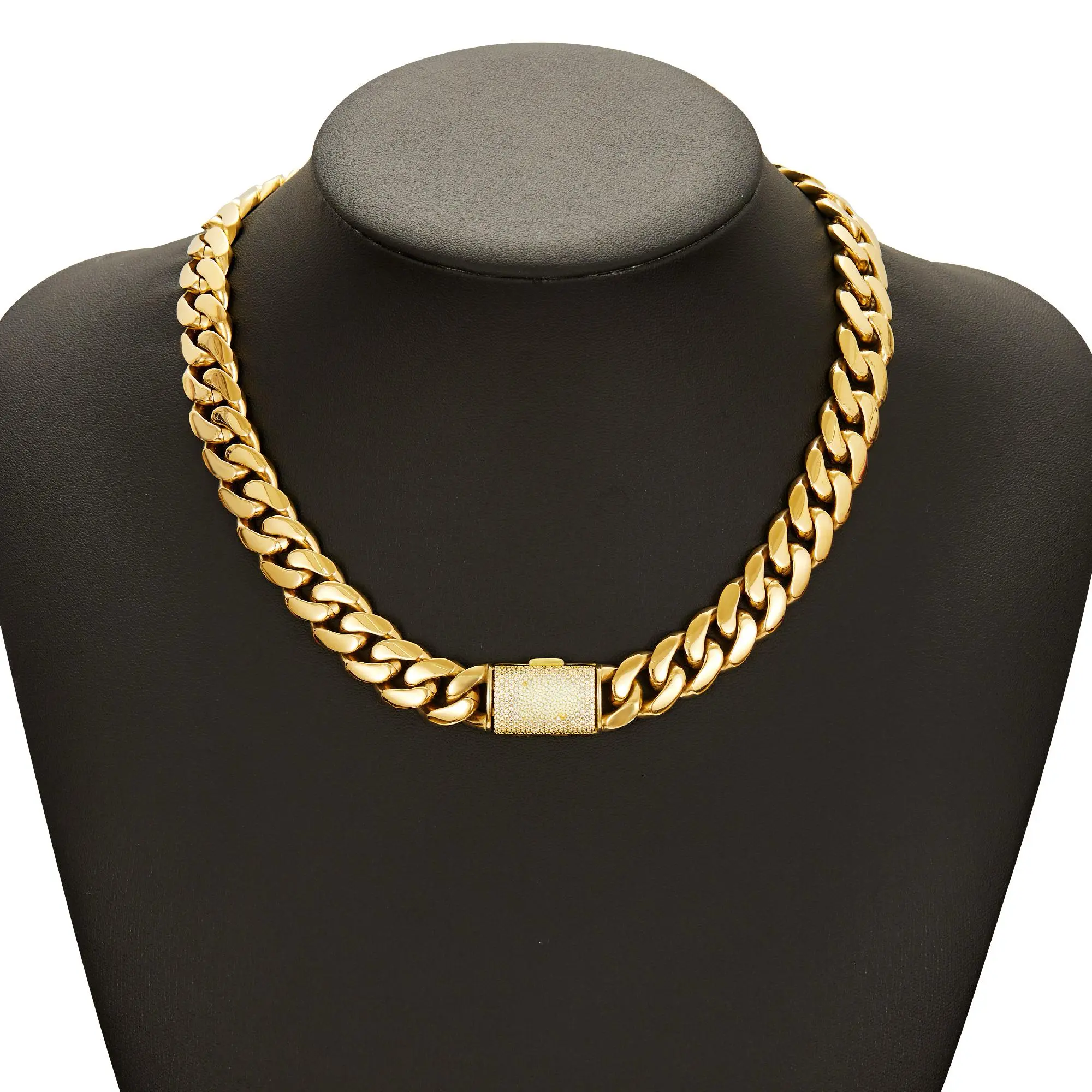 Marvelin Jewelry New 14K Gold Cuban Chain in New Black “S” Logo Clasp | Waterproof, Rustproof, Hypoallergenic Everyday Streetwear Jewelry Gift Necklace, Rap Jewelry Accessories,Valentine's Day gift