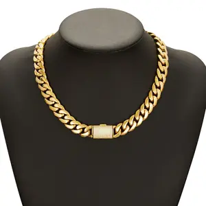 Marvelin Jewelry New 14K Gold Cuban Chain in New Black “S” Logo Clasp | Waterproof, Rustproof, Hypoallergenic Everyday Streetwear Jewelry Gift Necklace, Rap Jewelry Accessories,Valentine's Day gift
