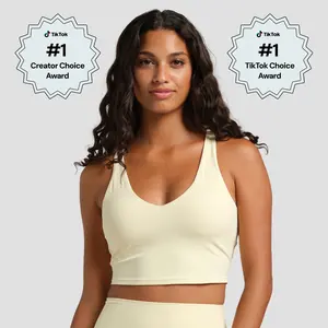 Comfrt | ComfrtCore V-Neck Crop Tank | Athleisure Tank Top With Built-In Bra