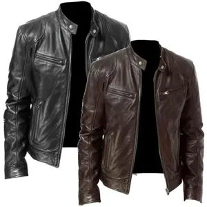 Men's Black Genuine Lambskin Leather Biker Jacket VINTAGE REAL BROWN MOTORCYCLE JACKETS FOR MEN