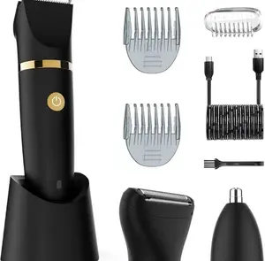 3 in 1 Electric Body Hair Trimmer,Groin Hair Trimmer for Men,Waterproof Electric Shaver Nose Hair Trimmer,Men's Hair Removal Device Cordless,Manscape Trimmer with Standing Recharge Dock