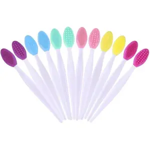12 Pcs Pore Scrub Brush,Lip Scrubber Exfoliator,Silicone Face Cleansing Brush,Lip Scrub Brush Exfoliating Nose Clean Blackhead Removal Brushes for Face Cleaning