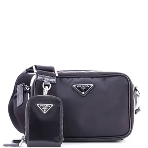 Pre-owned PRADA material Messenger Bags Brique Camera Crossbody Bag Tessuto and Spazzolato Leather Small by Rebag