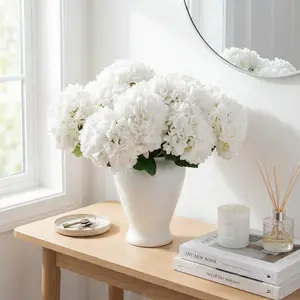 Faux Silk Hydrangea Flowers, 5/10 Pcs Artificial Hydrangea Bouquet, Real Touch Fake Floral Decor for Home Living Room Bedroom Dining Room, Wedding Party Baby Shower Arrangements, Artificial Plants Flower Set