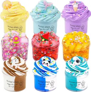 Summer Spring Gift 9 Pack Slime Kit - with 3 Jelly Cube Crunchy Slime and 6 Butter Slime, Non-Sticky, Mess-Free, Stress Relief Clear Slime - Toys for Girls and Boys - Party Favor, Stress Relief Toy, Classroom Reward