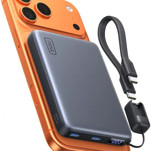 INIU P781 SnapGo Air Qi2.2 Certified USB Portable Power Bank - 10000mAh Battery Power Bank, 25W Magnetic, 45W Fast Charging Powerbank, Lightweight Rechargeable Ultra Slim Metal Pack, Detachable Lanyard, USB-C Cable for iPhone 17-12 Series, Back to School