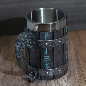 Norse Viking Mug - Beer or Coffee Tankard Viking Gift Norse Decor Stainless Steel Cup engraved with runes Coffee Drinkware Insulated Tumbler