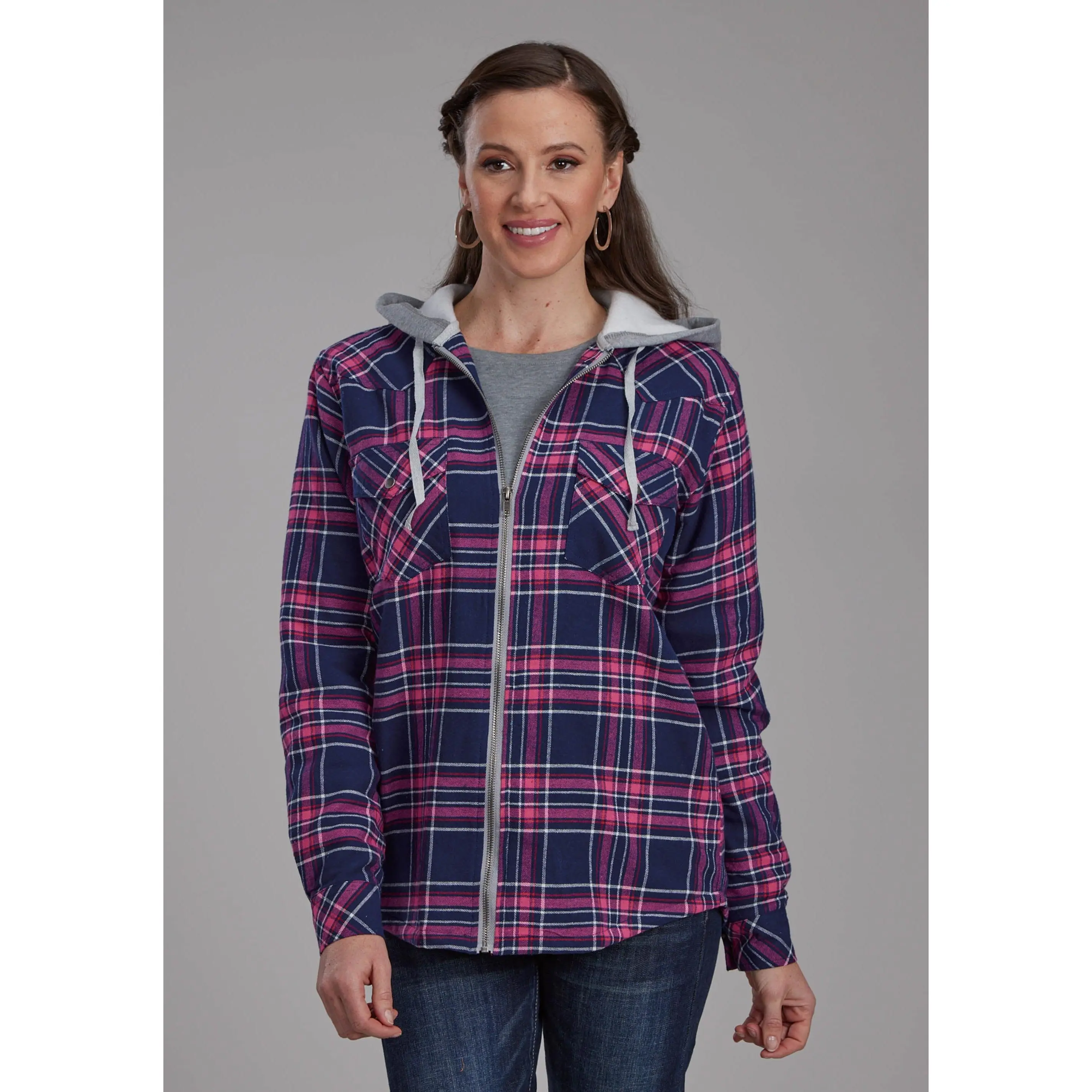Womens Thermal Lined Flannel Shirt Snap Jacket
