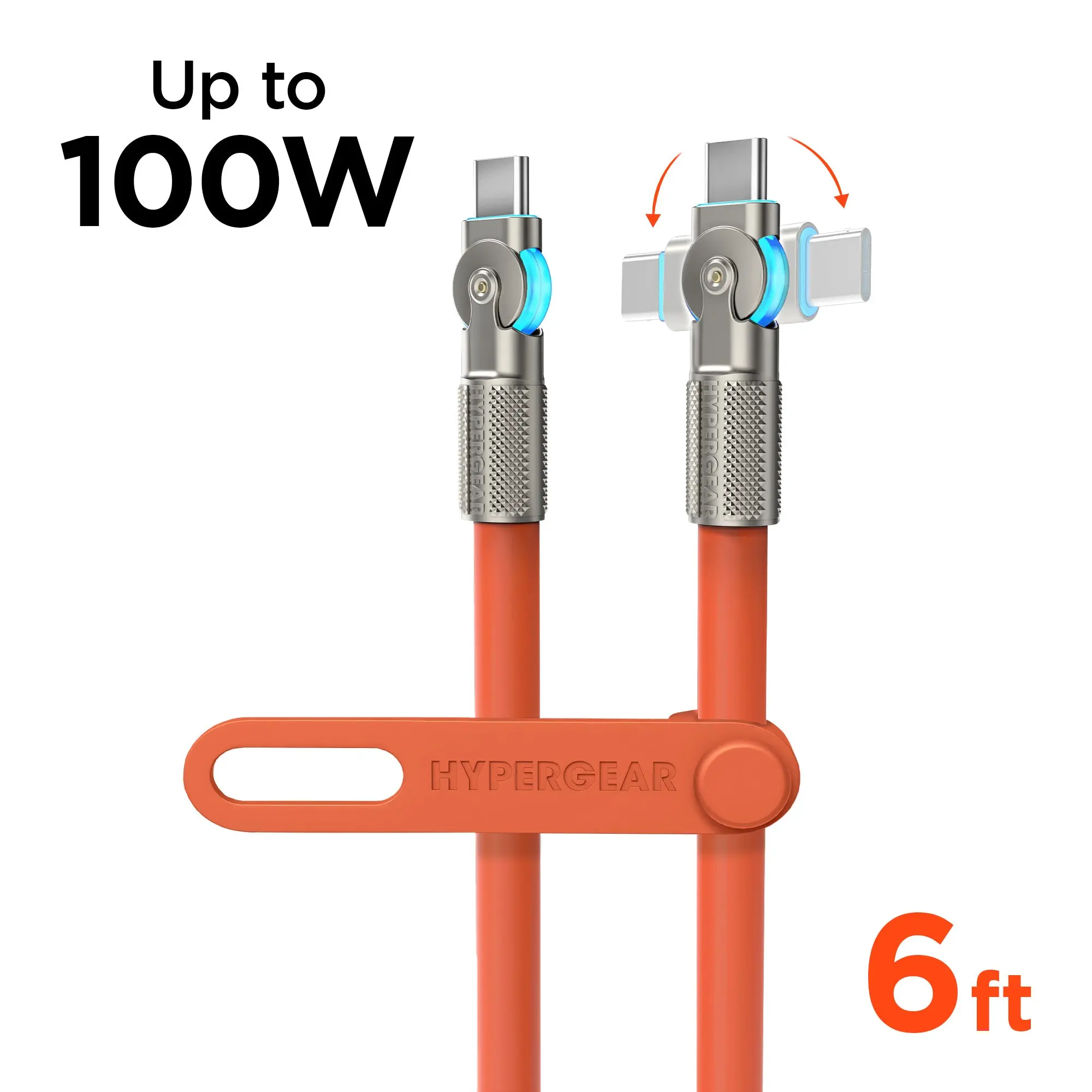 100W USB Type-C to USB-C Silicone Rugged Fast Charging Cable - Chunky, 180° Rotatable, 6ft Orange Built-to-Last Cable for Smartphone, Cellphone & Electronic Devices