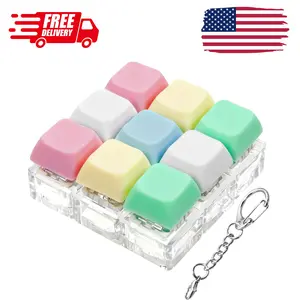 Keyboard Fidget Toy, Keyboard Fidget Keychain 9-in-1 Keyboard Decompression Button Finger Clicker (5 Colors- Green Yellow Pink White Blue)