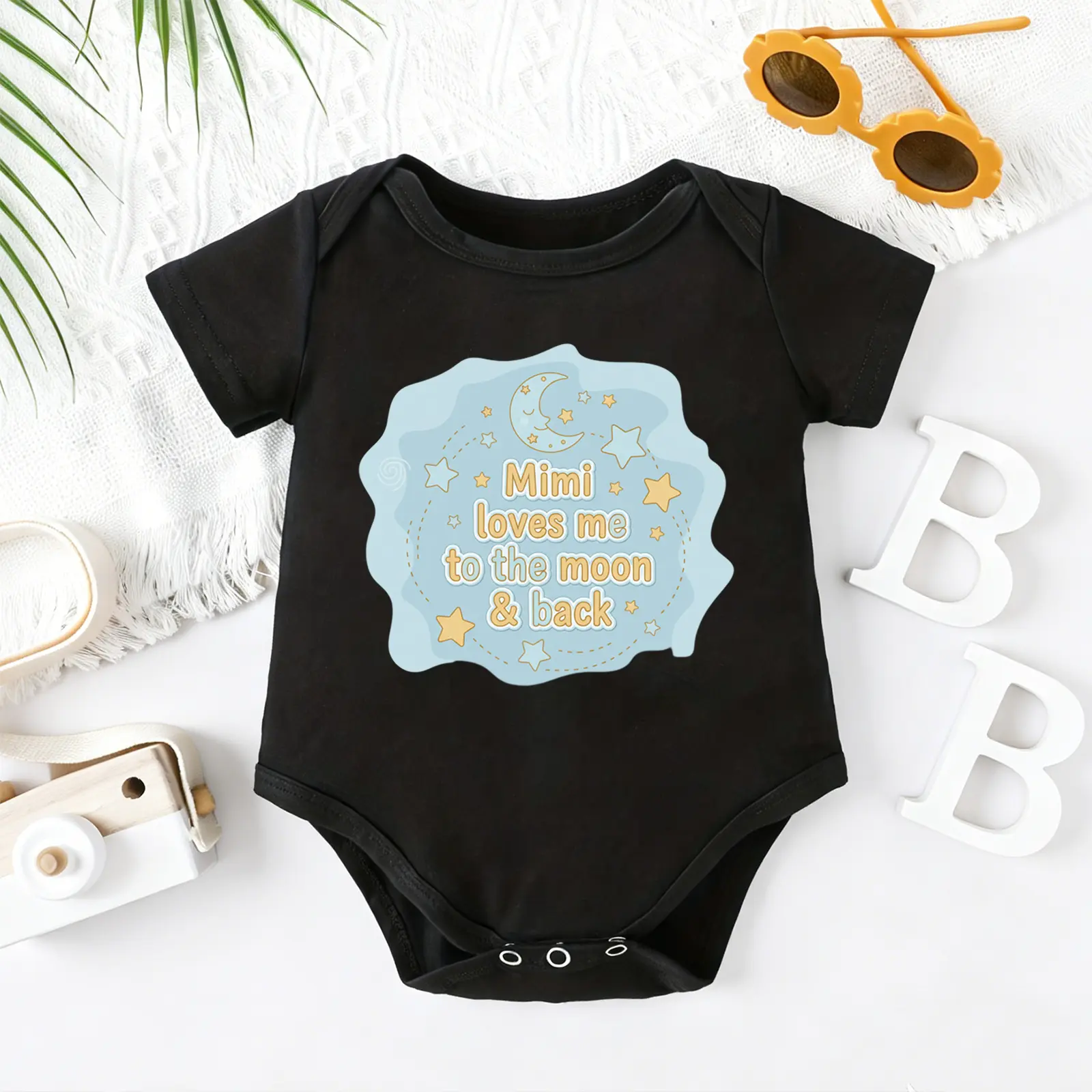 2026 Newborn Mimi Loves Me To The Moon Baby Bodysuit, 100% Cotton Soft Short Sleeve Romper for All Seasons Funny Casual Onesie for Baby Boys & Girls – Perfect for Indoor & Outdoor Wear (0-2T) Baby Gift Outfit