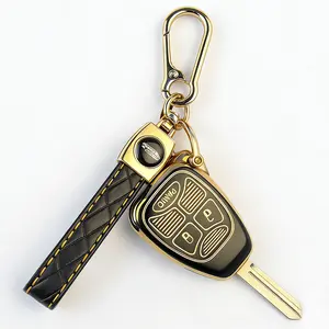 for Jeep Key Fob Cover with Keychain, 3 Buttons Tpu Rubber Key Fob Case Compatible with 2007-2018 Wrangler Compass Patriot, Dodge Avenger Ram Durango Dakota Chrysler Aspen Sebring