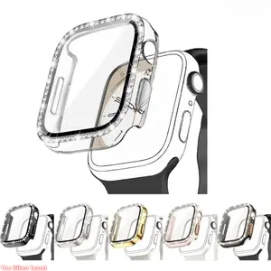 Rhinestone 2 In 1 Watch Case, Ultra Thin Tempered Glass Bumper, Full Screen Protective Cover Compatible with Apple Watch Series 1 To 11 And SE, Slim Fashion Accessory for Daily Wear (Strap Only)