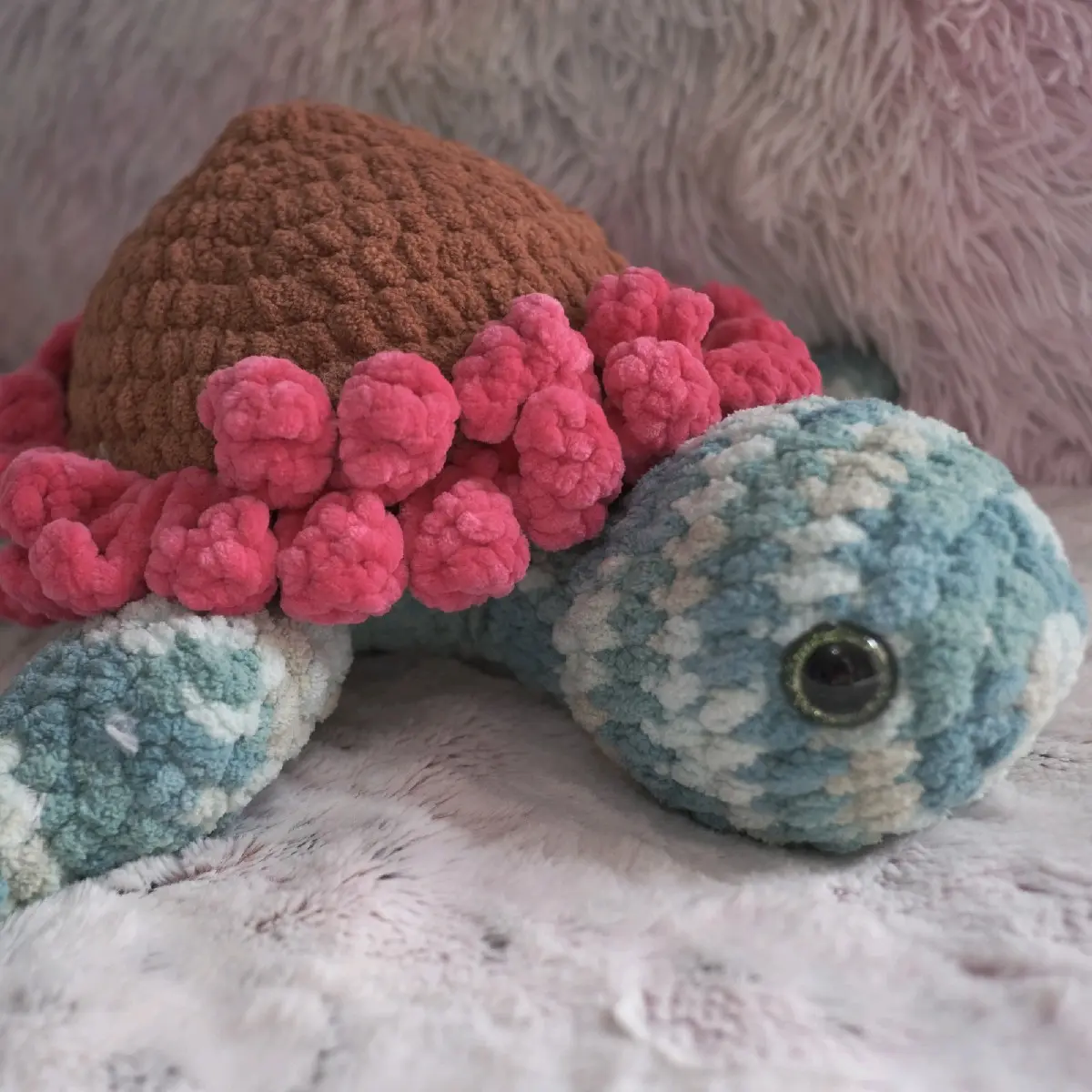 Big Pink Flower Sea Turtle – Amigurumi Crocheted Plushie