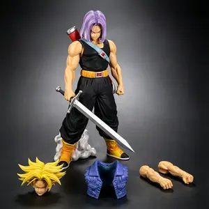 Dragon Ball Future Trunks Figure, Dual Head Design, Hair & Gold Hair, Replaceable Arms & Jacket, Sword Sheath, Collectible Model