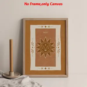 1 pc, wall art, floral poster, wall art, sun art poster boho, illustration print orange artwork, earthy room decor, floral vintage boho, bedroom decor sun moon wall decor, boho sun folk, living room decor, dining room decor, kitchen decor, frameless