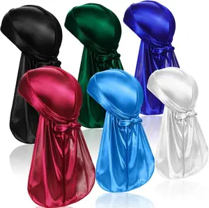 6 Pcs Silky Durag Headwraps Dorag for Men Women Waves, Durags Pack with Long Tail and Wide Straps, 6 Color-Best Summer Gifts Hair Accessories
