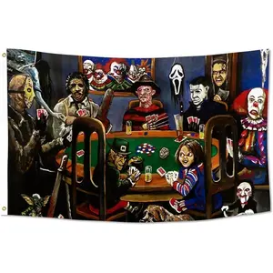 Horror Scary Movie Flag 3x5FT Double Printed Happy Halloween Funny Flag Outdoor Tapestry Dorm Room Home College Decor 2 Shiny Brass Grommets 100% Polyester (40CM * 60CM) 40*60 boys and girls room decor