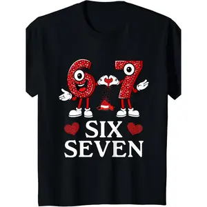 6-7 Valentine'S Day Heart Theme T-Shirt | Casual Black Crew Neck Top with Slight Stretch Fabric