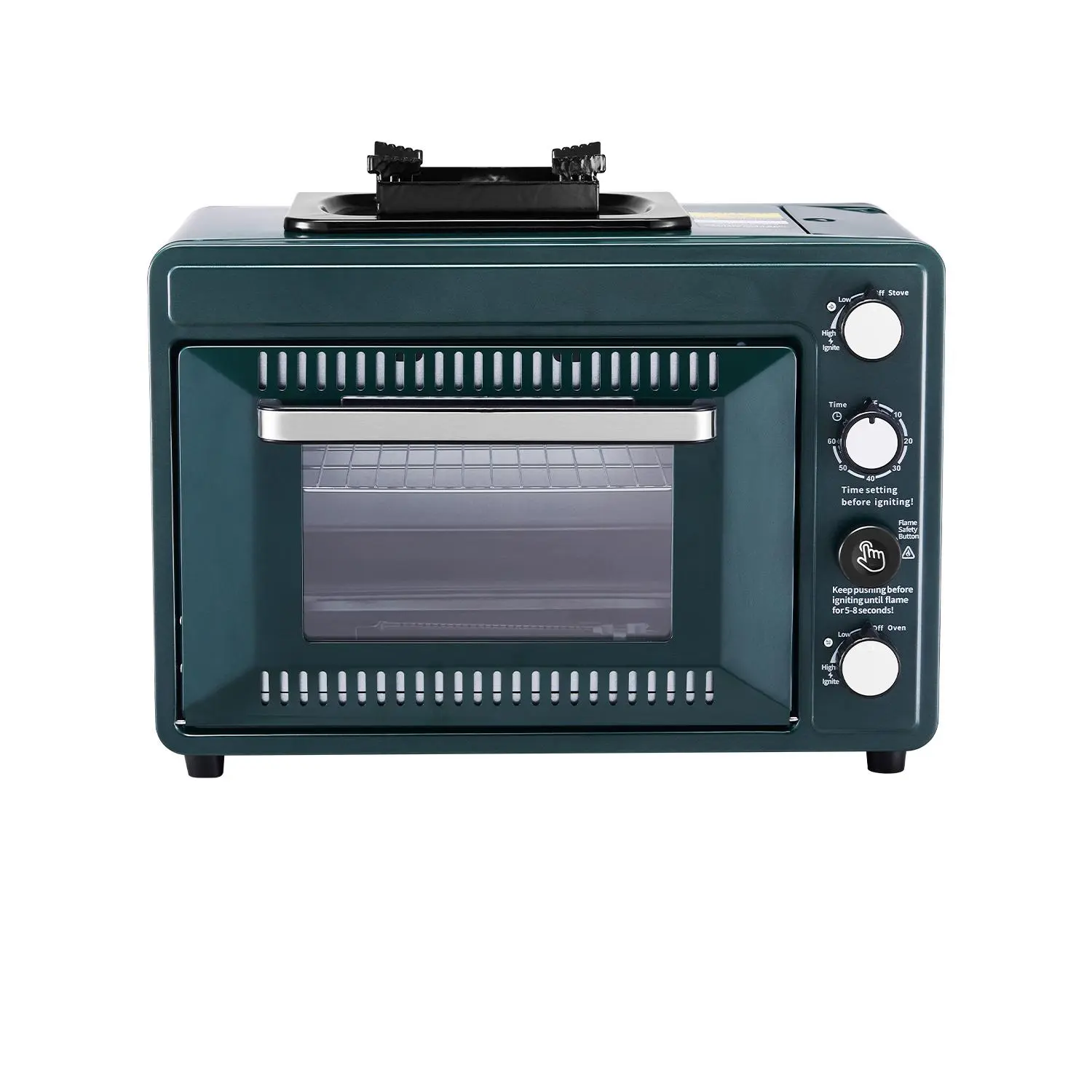 【Summerfinds】VEVOR Outdoor Oven, 2-in-1 Portable Gas Camping Stove Oven Combo, Adjustable Fire, 60-Minute Timer, Windproof, with Grill Shelf and Roasting Tray, for Camping Gear Backyard Picnic Outdoor Cooking