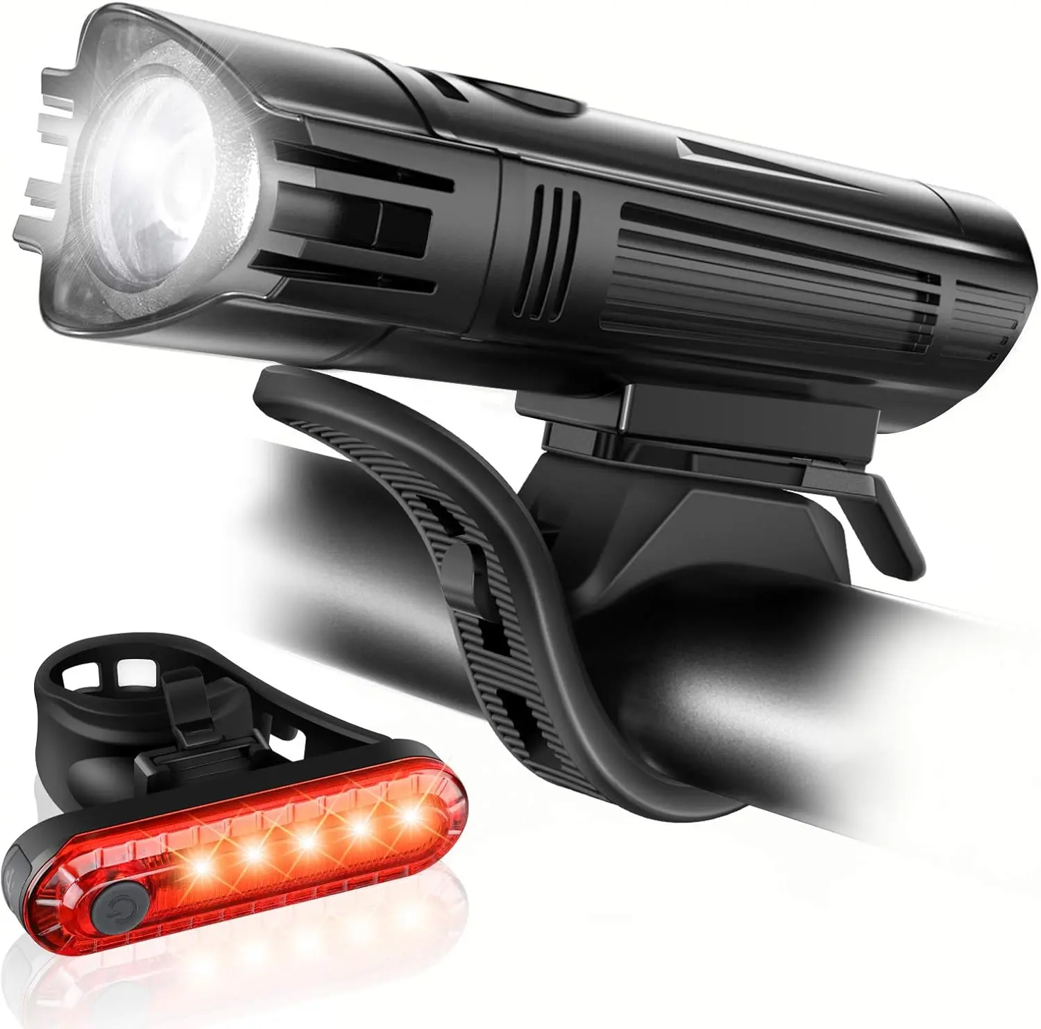 Ascher Bicycle Lights - Ultra Bright LED Front Headlight & Rear Taillight Set, 2000 mAh USB Rechargeable via USB Port, 4 Modes, IPX4 Waterproof, Lightweight, Tool-Free Install for Night Riding Cycling Accessories, Emergency Flashlight