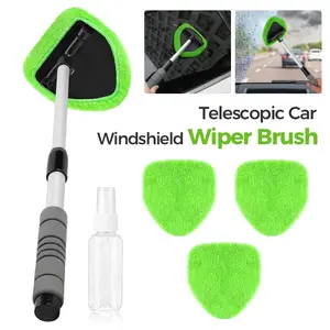 Glass Car Defogger Brush Windshield Cleaning Tool Retractable Microfiber Window Scraper with 3 Replacement Pads for Car Washing Supplies cars accessories