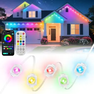 Permanent Outdoor Lights APP Control 300ft 180 LED Smart RGB IC Warm Cool White Eave Lights For Christmas Decoration Bluetooth Remote Controller White Wire