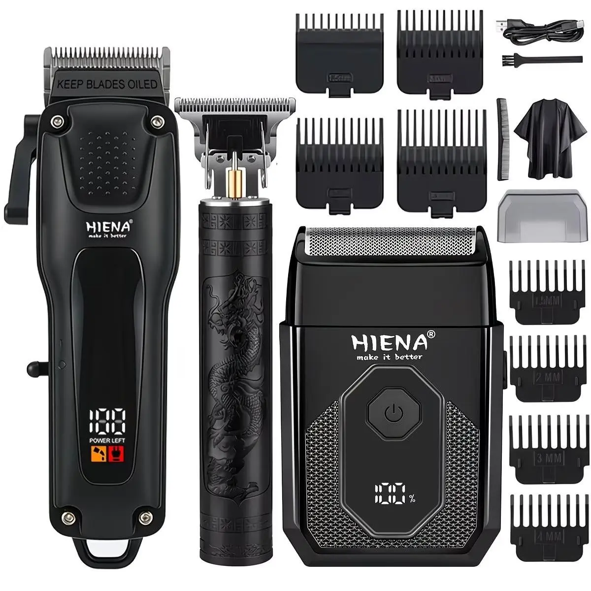 HIENA 3-in-1 Professional Grooming Kit｜Electric Haircut, Beard Trimming, Styling, Suitable for Home and Salon Use, USB Fast Charging and Portable, One Box to Create Professional Hairstyles