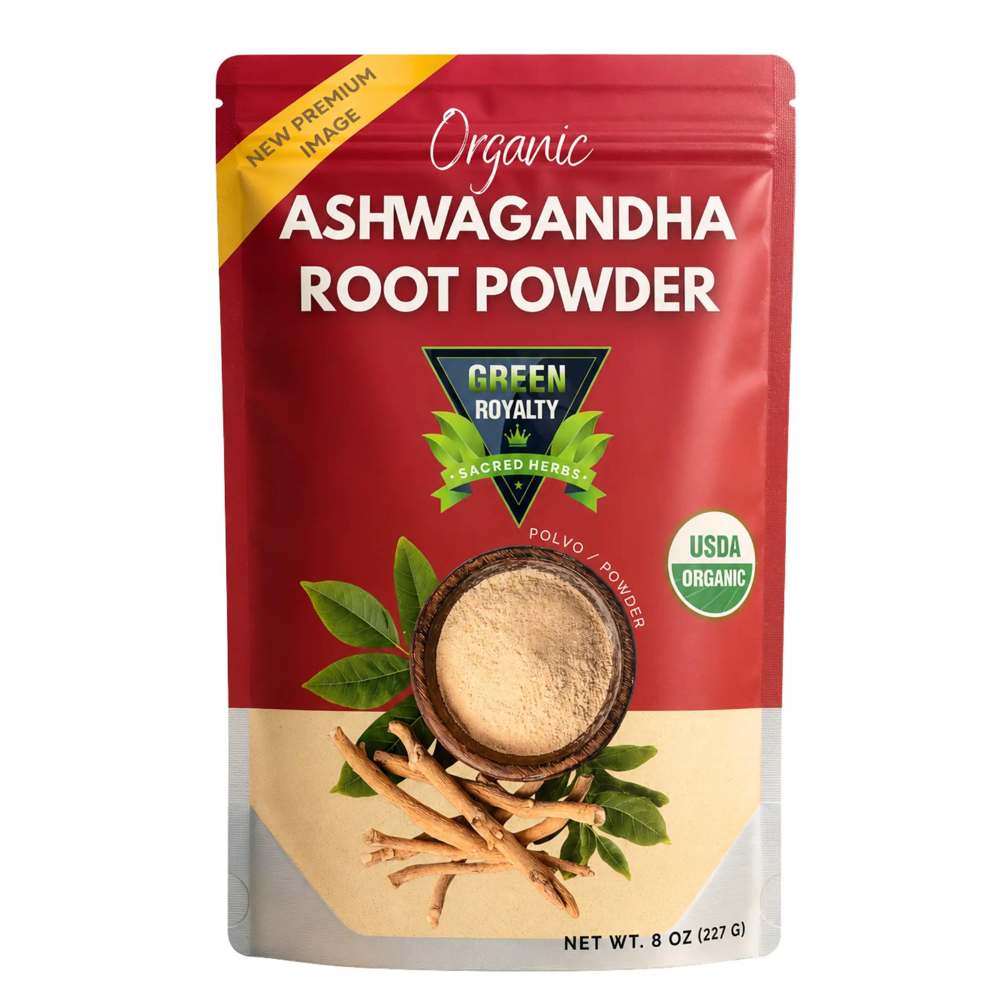 Organic Ashwagandha Root Powder - 8oz Herbal Supplement for Stress Relief, Smooth Digestive Health Support, Teas