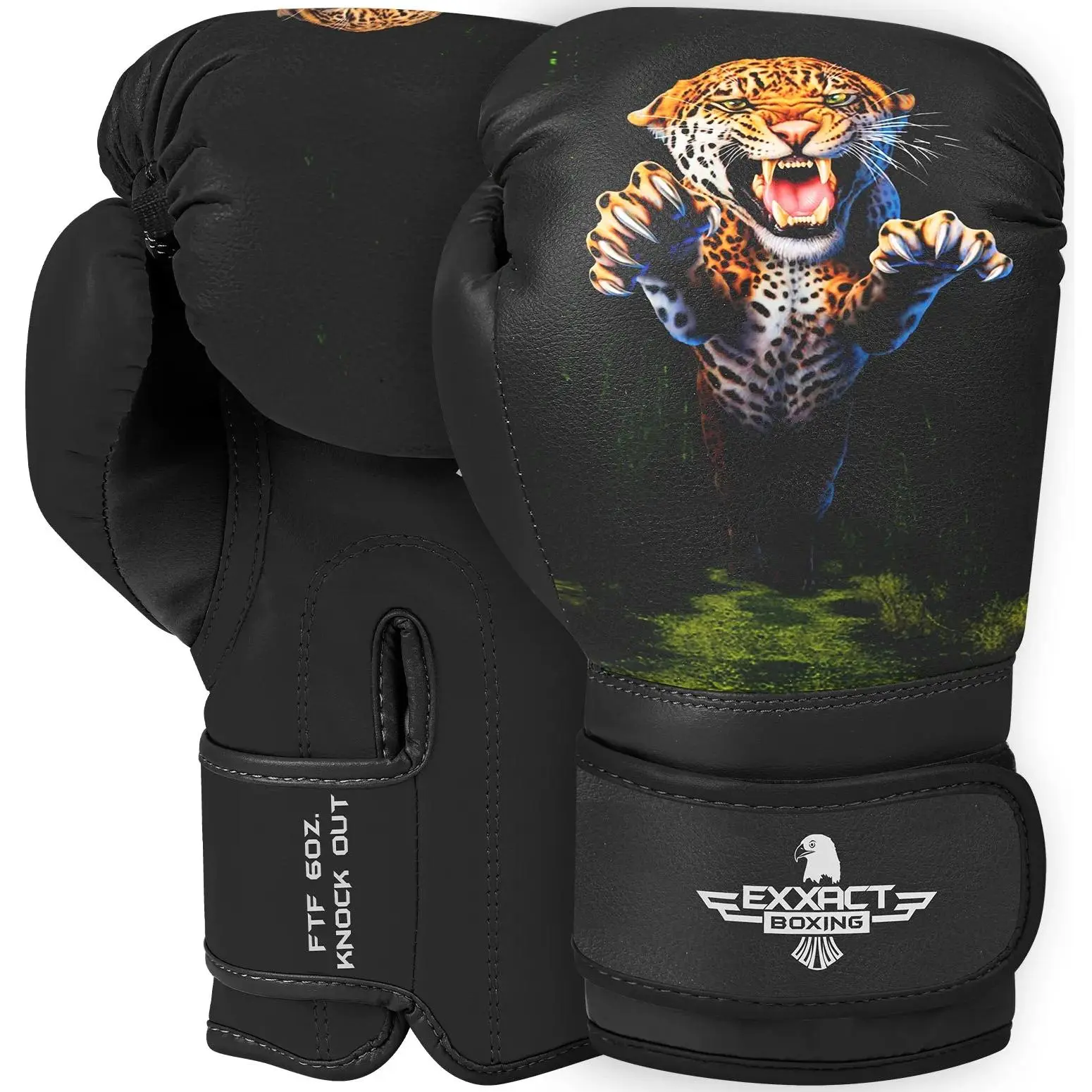 Exxact Sports Printed Knockout Youth Boxing Gloves for Kids (3-10 Years) - Durable Maya Hide Protective Gear, Vibrant Print, Ergonomically Designed Wrist Secure Support, Padded Impact Cushioning, Velcro Adjustable Lightweight Practice Gloves