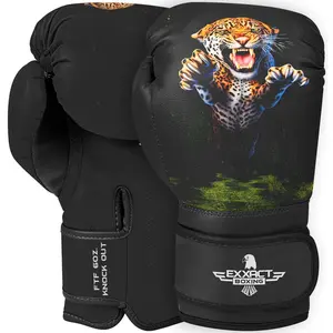 Exxact Sports Knockout Printed Youth Boxing Gloves for Kids (3-10 Years) with Padded Protection, Wrist Support, and Durable Leather