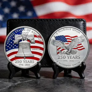250th USA Anniversary Commemorative Coin, Double-Sided&Durable Metal Pattern American Collectible Coin, America 250 Years Merchandise for Celebration & Gifts