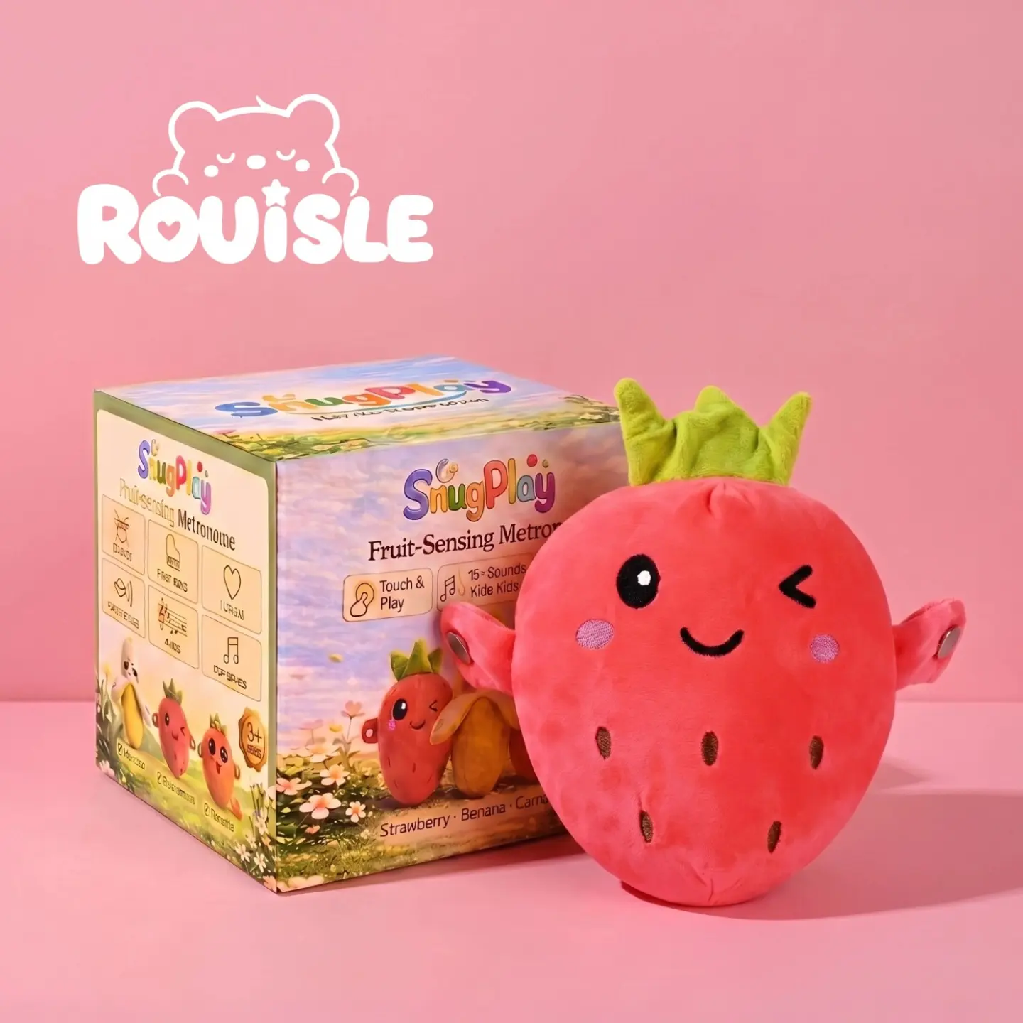 Rouisle Strawberry interactive Music Plush Toy Set -Banana,Strawberry & Carrot Electric Plush Toys forParent-Child Interaction, Couples & FriendsPrank Toy, Valentine's Day & Easter Party FunGift for Kids & Adults stuffed animals cute girlygifts