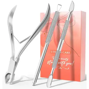 UTCARE Cuticle Trimmer with Cuticle Pusher & Sharp Cuticle Nippers Professional, Manicure Kit, Pedicure Kit, Silver Tools,summerwins