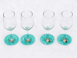 Handmade Set of 4 Coastal Cordial Glasses Set, Resin  Beach Design Stemware