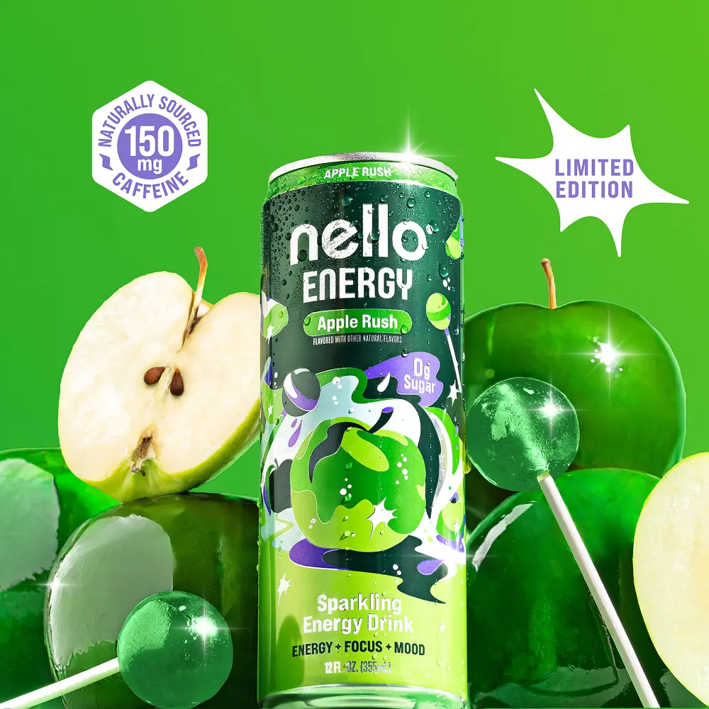 Nello Energy - Sparkling Energy Drink / Focus & Mood Support Drink, 12-Pack RTD Cans, 12 Fl oz, 150mg Natural Caffeine, L-Theanine, Alpha-GPC, Taurine, N-Acetyl-L-Tyrosine, Vitamin B6/B12