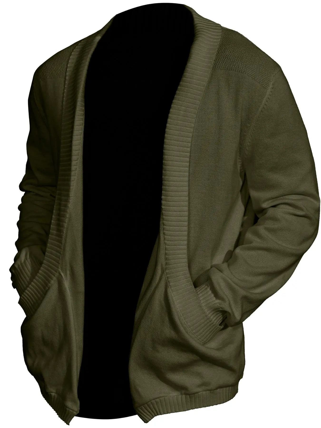 Men's Solid Pocket Shawl Collar Cardigan, Loose Casual Long Sleeve Open Front Knitwear for Spring & Fall, Fashion Men's Knit Clothing for Daily Wear, Plain Casual Knit
