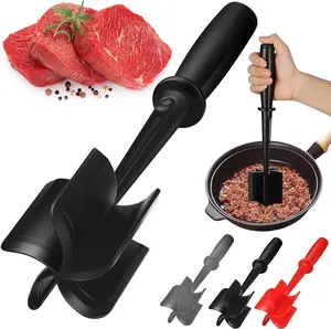 Meat Chopper, 5 Curve Blades Ground Beef Masher, Heat Resistant Meat Masher Tool for Hamburger Meat, Ground Beef, Turkey and More, Nylon Hamburger Chopper Utensil Non-scratch Utensils
