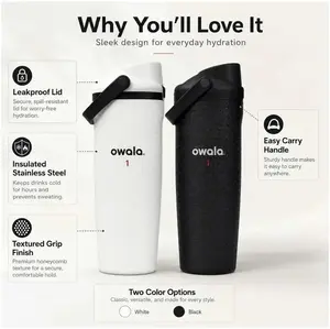 Owala Golf Edition Water Bottle Black White Textured Grip Insulated Stainless Steel Leakproof Sports Travel Bottle